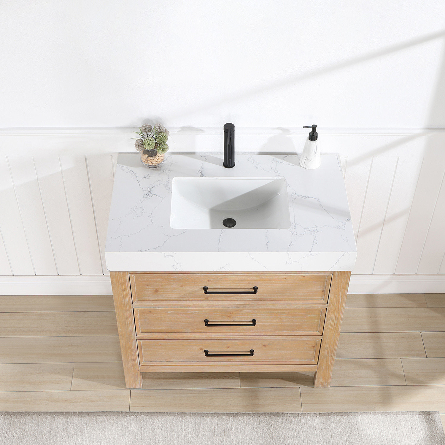 Leon Bath Vanity With Composite Stone Top, 36" - Transitional ... throughout Leon Bath Vanity With Composite Stone Top, Fir Wood Brown, 36", With Mirror