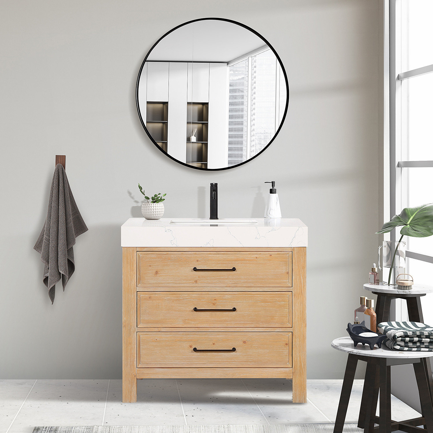 Leon Bath Vanity With Composite Stone Top, 36" - Transitional ... within Elevate Your Space How the Leon Fir Wood Vanity Adds Warmth and Style