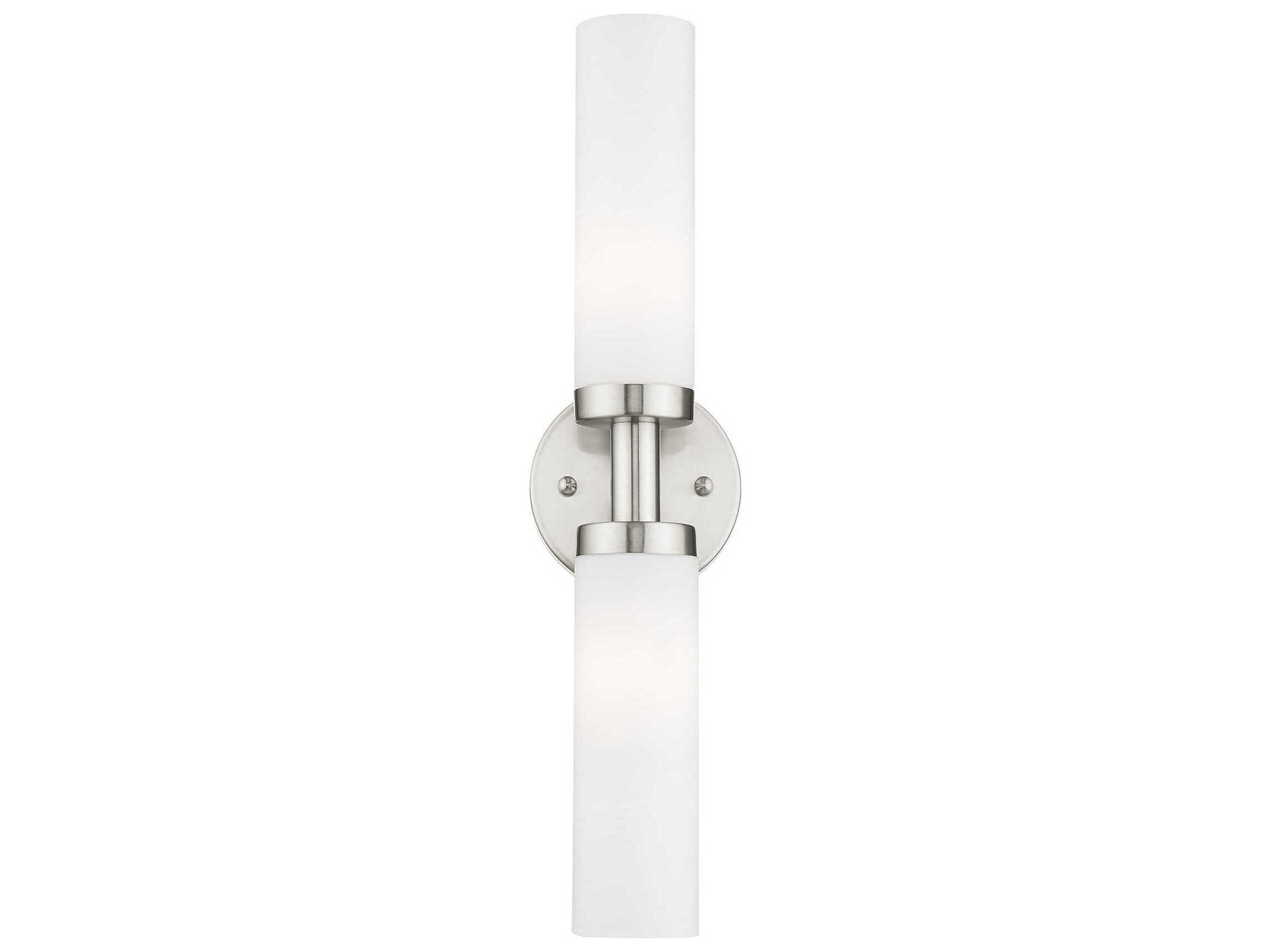 Livex Lighting Aero 2-Light Brushed Nickel White Glass Wall Sconce ... with regard to Aero Wall Sconce, Brushed Nickel