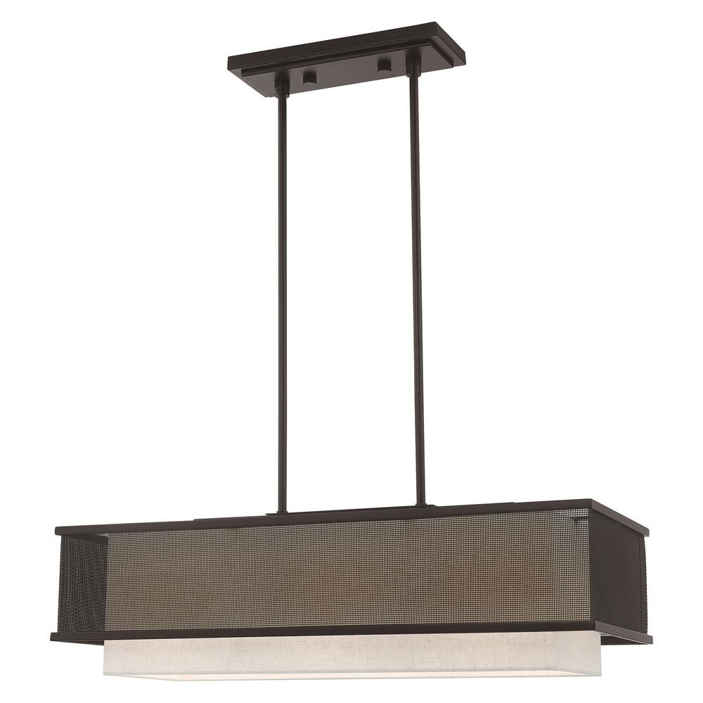 Livex Lighting Braddock 3-Light Bronze Linear Chandelier With Stainless ... pertaining to Livex Lightimeridian, 35" 2 Light Linear Chandelier, Bronze/Dark Brown