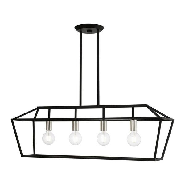 Livex Lighting Devone 4-Light Black Linear Chandelier With Brushed ... inside Soma Four Light Linear Chandelier, Textured Black With Brushed Nickel