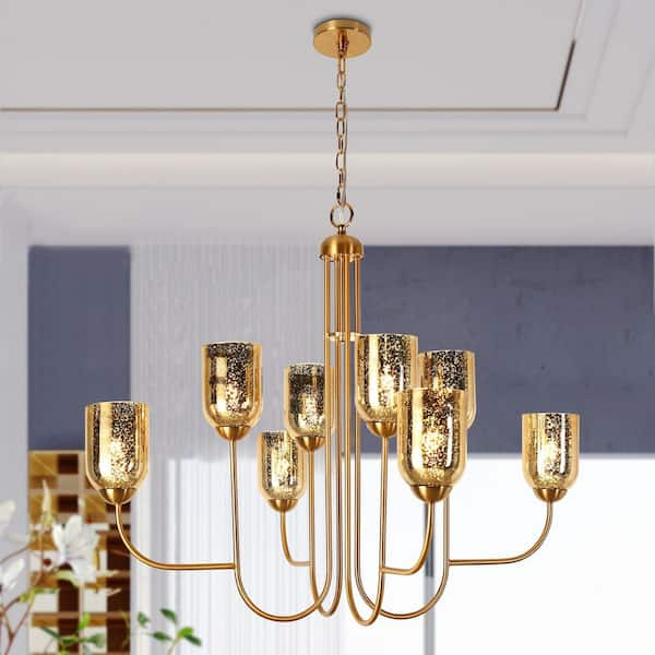Lnc Euniecstasy 8-Light Brass Chandelier With Mercury Glass Shade, No ... with Understanding the Craftsmanship Behind 7-Light Brass Chandeliers and Rippled Glass