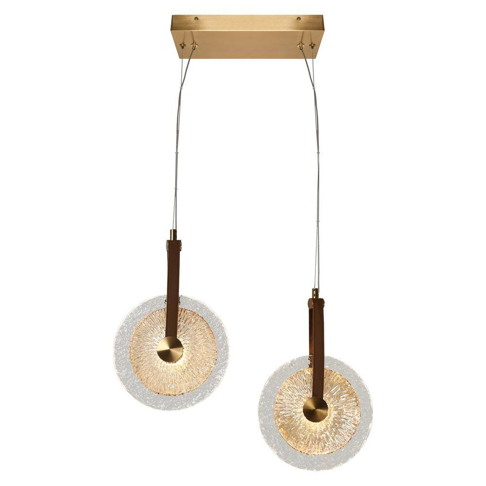 Lnc Irma 2-Light Integrated Led Plating Brass Chandelier With Clear And ... pertaining to 7-Light Brass Chandelier With Clear Rippled Glass