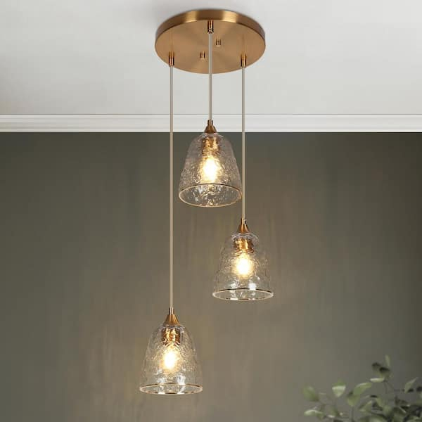 Lnc Modern 3-Light Plated Brass Cluster Chandelier For Entryway Foyer ... with Understanding the Craftsmanship Behind 7-Light Brass Chandeliers and Rippled Glass