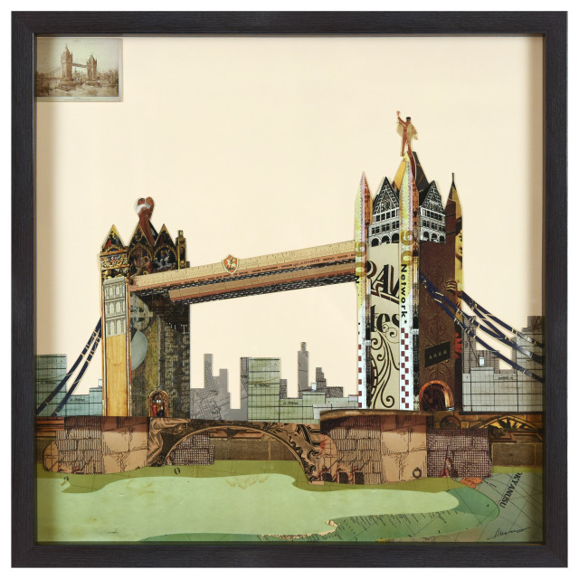 "London Bridge" Hand-Made Dimensional Collage, Under Glass, A Shadow Box Frame, 25" X 25" X 1.4 ... pertaining to Preserving Musical Memories The Magic of Under-Glass Saxophone Collages