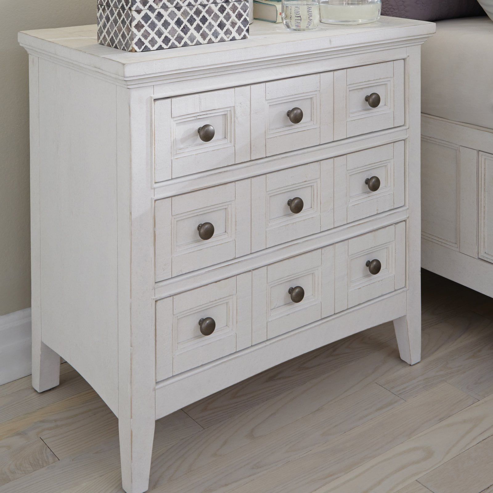 Magnussen Heron Cove Relaxed Traditional Soft White 3 Drawer Nightstand ... pertaining to Magnussen Heron Cove Relaxed Traditional Soft White Landscape Mirror