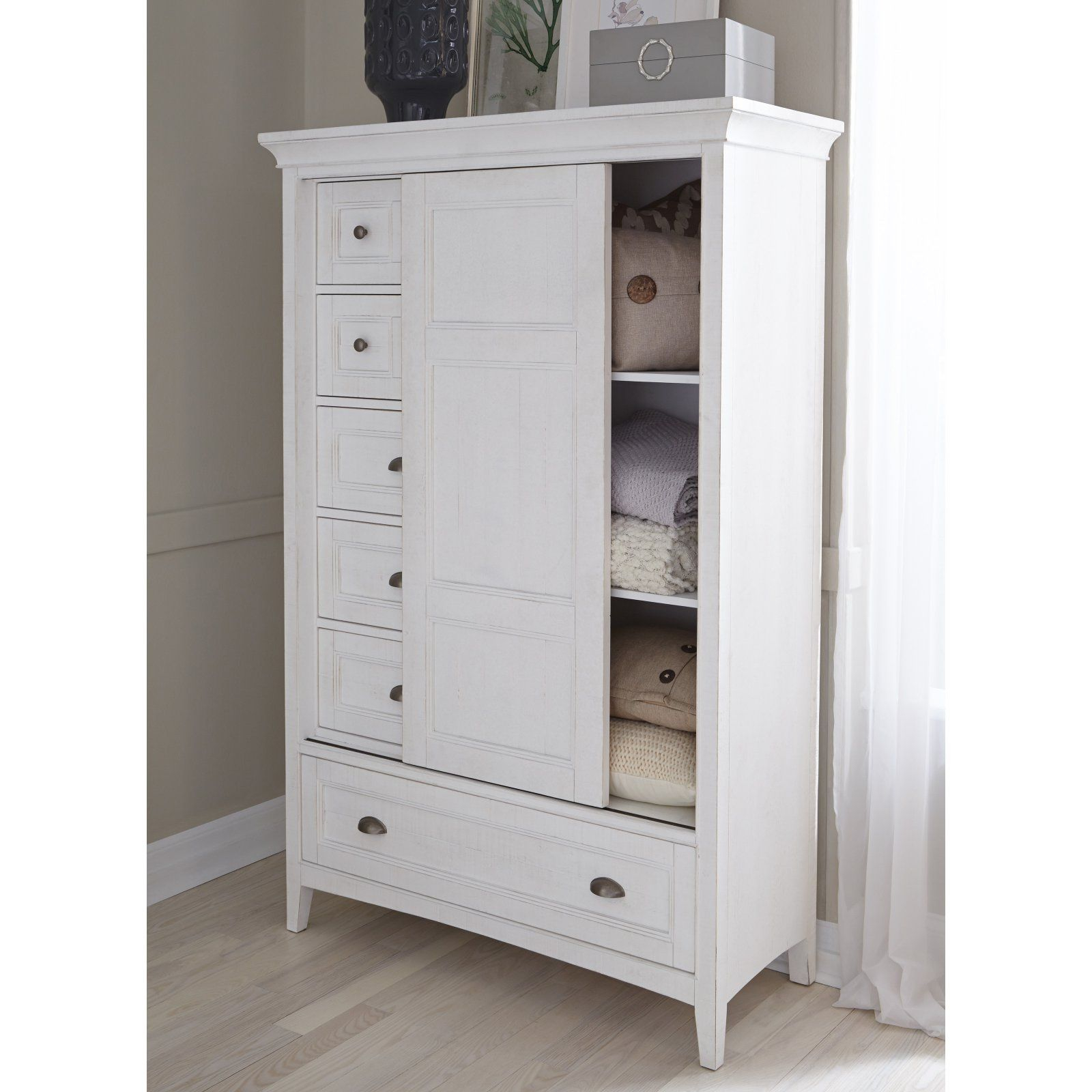 Magnussen Heron Cove Relaxed Traditional Soft White Sliding Door Chest | Door Chest, Sliding ... with regard to Magnussen Heron Cove Relaxed Traditional Soft White Landscape Mirror