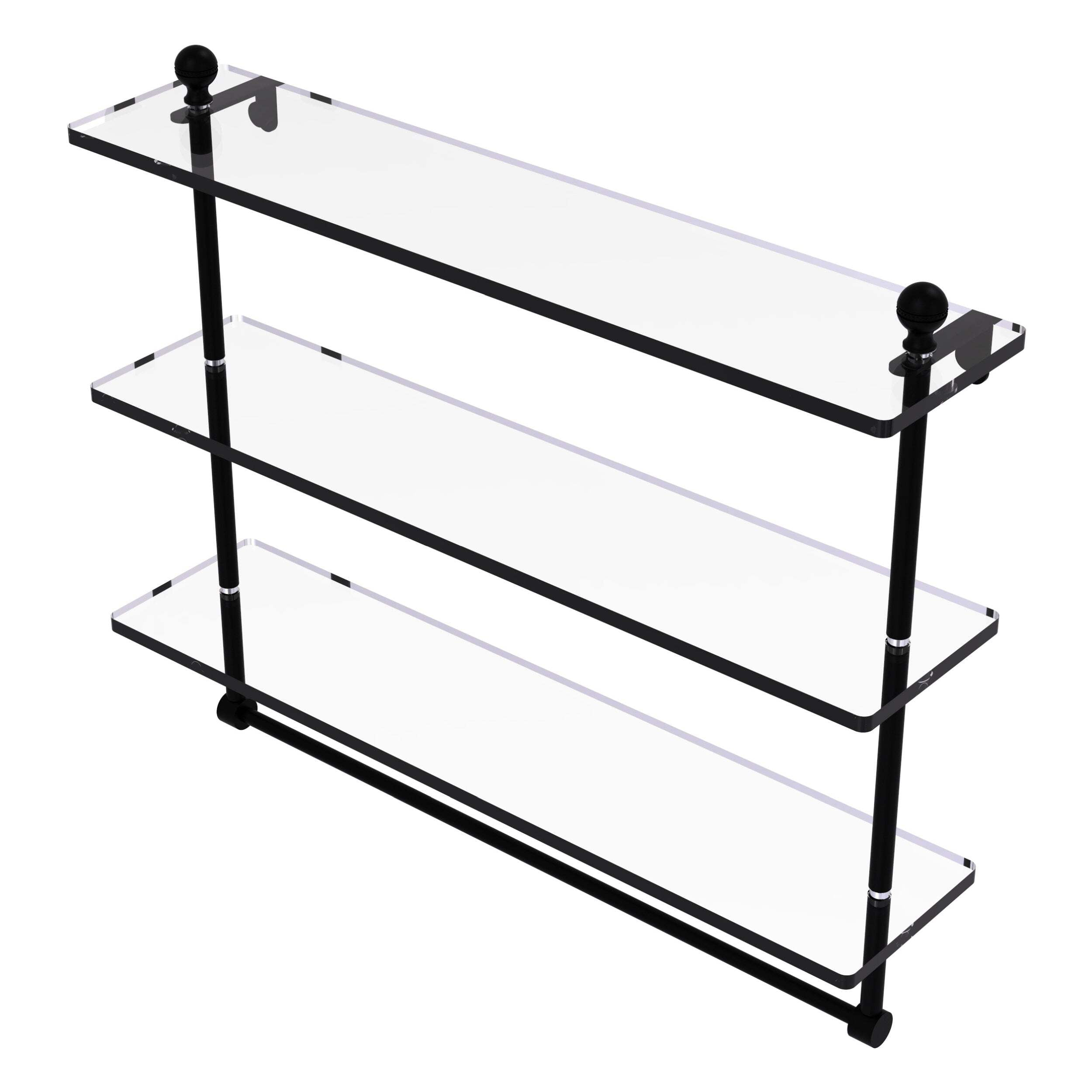 Mambo Collection Triple Tiered Glass Shelf With Integrated Towel Bar ... pertaining to 22" Glass Vanity Shelf With Integrated Towel Bar, Matte Black
