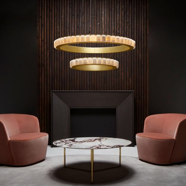 Marble Two-Tier Round Chandelier - Hurleylight throughout Natural Marble Two Tier Chandelier