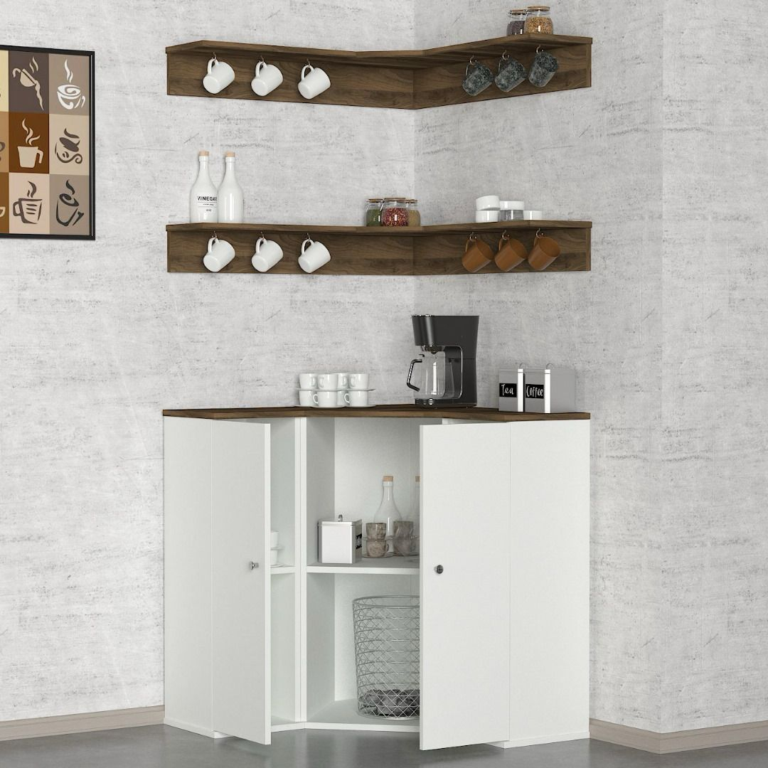 Margaret Coffee Corner Cabinet White -Walnut H91/88Cmpromo.sn pertaining to Gewnee Corner Cabinet, Coffee