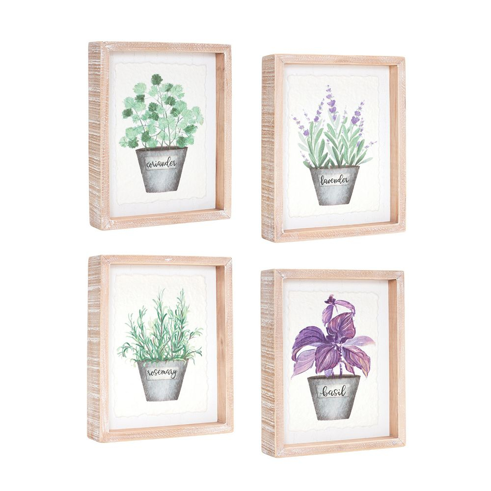 Melrose Watercolor Herb Framed Wall Art 4-Piece Set for Color Candy I Artwork, 4-Piece Set