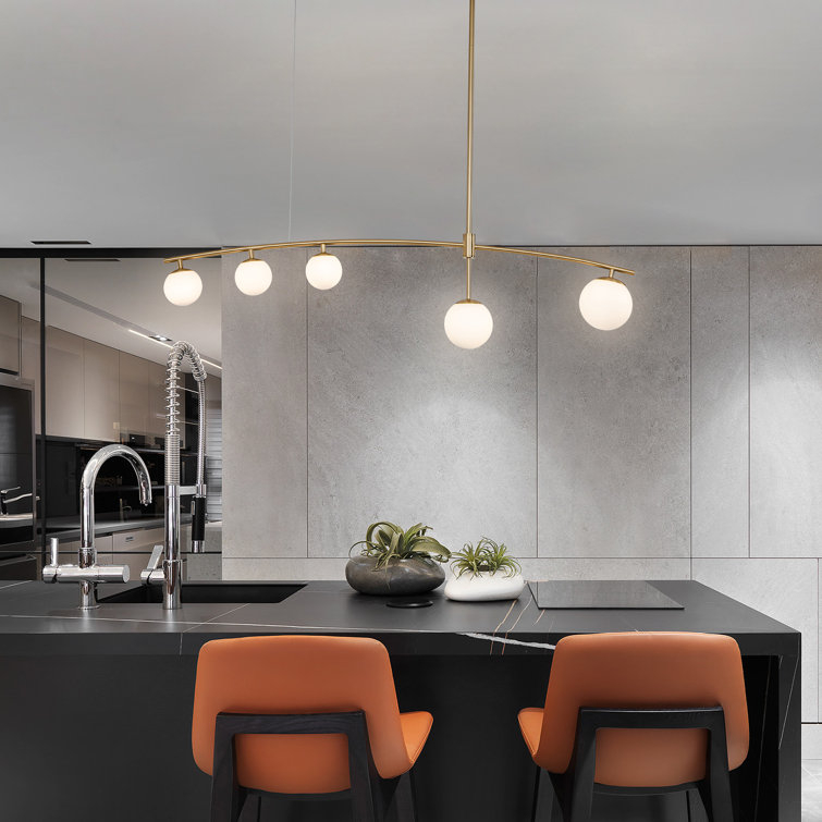 Mercer41 5-Light Modern Linear Pendant Light With Frosted Glass Shades ... inside Laluz 6-Light 24.5" Gold With Cylinder Frosted Glass Modern Linear Pendant Light