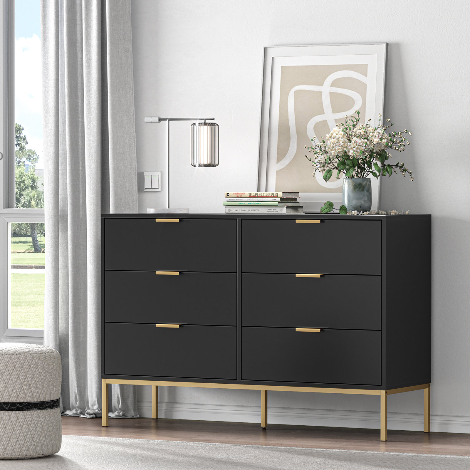Mercer41 Alynia 6 - Drawer Dresser 47 '' W Double Dresser Black Bedroom Dresser & Reviews | Wayfair throughout Choosing the Right Placement for Your Luxor 6 Drawer Double Dresser