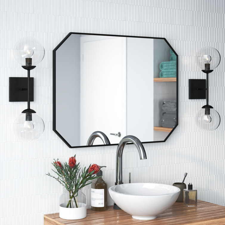 Mercury Row® Bouchard Metal Octagon Wall Mirror & Reviews | Wayfair with regard to Metal, 32X28 Octagonal Mirror, Black/Gld Wb