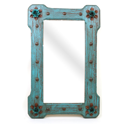 Millwood Pines Leis Large Bloom Rustic Accent Mirror & Reviews | Wayfair throughout Turquoise Bloom Large Rustic Mirror