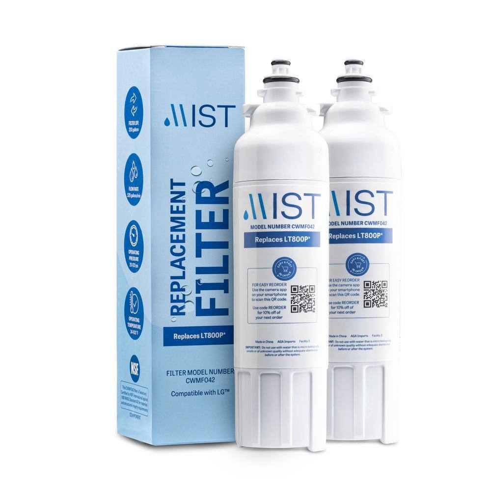Mist Lt800P Refrigerator Water Filter Compatible With Lg Lt800P ... for 2 Pack Lt800P Lg Adq73613401 Kenmore 46-9490 Refrigerator Water Filter