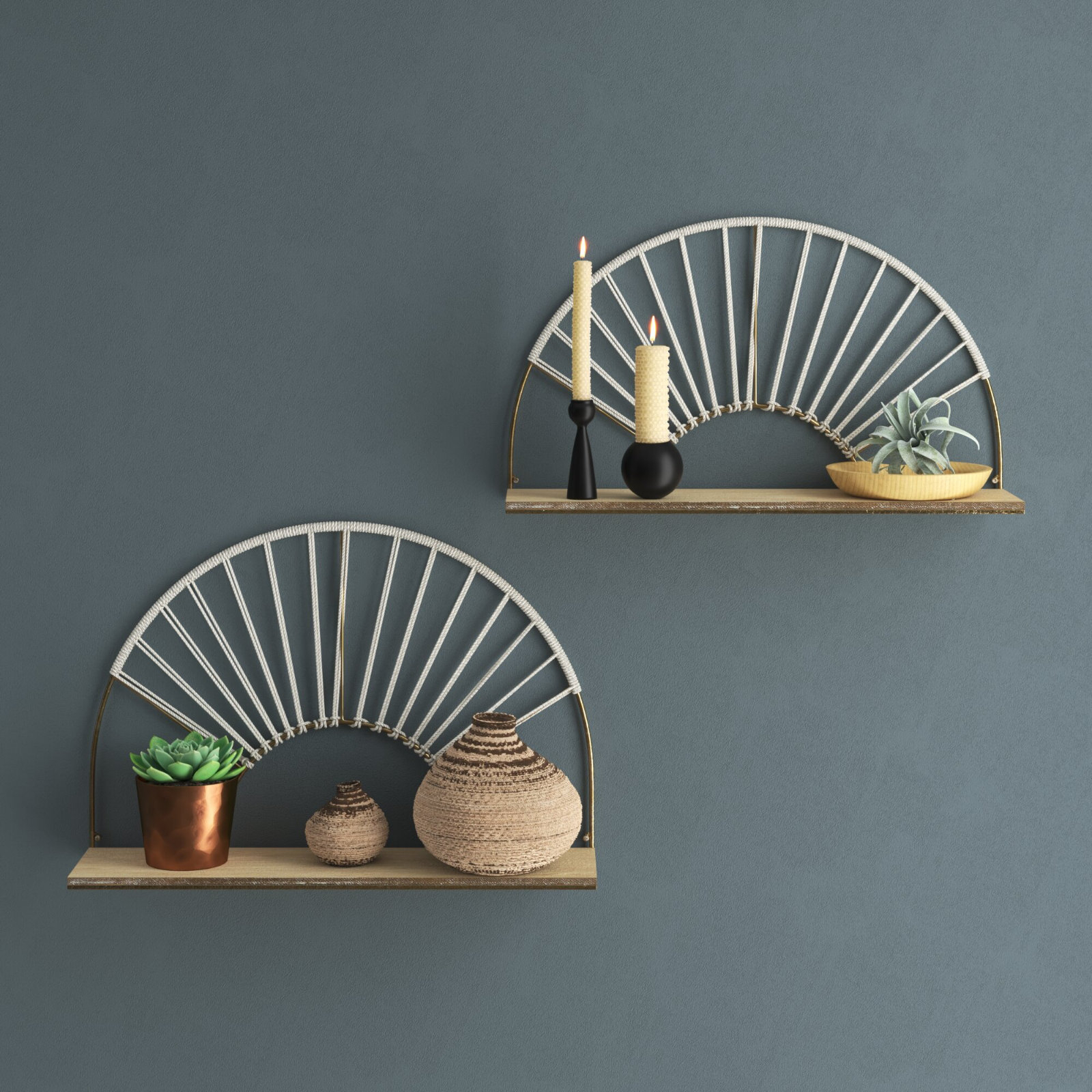 Mistanaâ„¢ Teen 2 Piece Arched Wall Shelves Glam Modern Gold Metal And Wood Decorative Floating ... inside Ciel Modern Glam Metal Wall Shelf Set, Gold 2 Piece 18 Inch