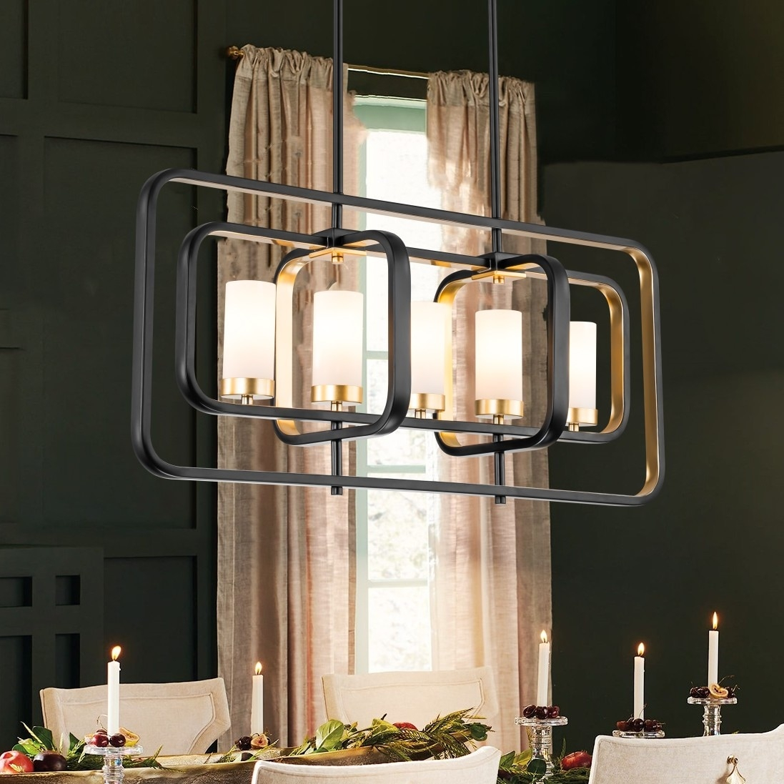 Modern 8-Light Black Gold Chandelier Linear Pendant Light For Kitchen ... throughout Laluz 6-Light 24.5" Gold With Cylinder Frosted Glass Modern Linear Pendant Light