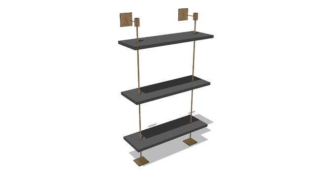 Modern Black Brass 3-Tier Wall Mounted Shelf By Port68 in Luna Three Tier Wall Mounted Shelf, Black, Natural Wood