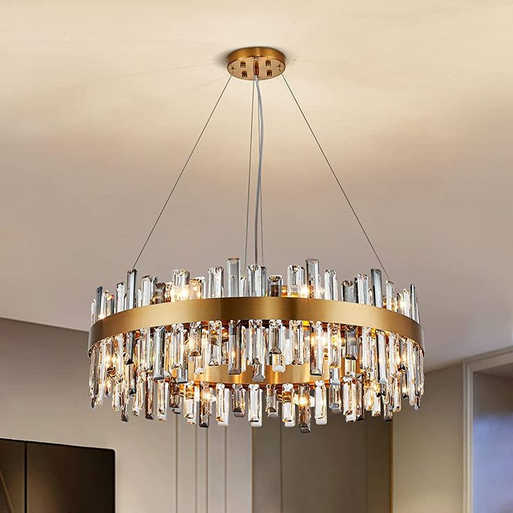 Modern Round Crystal Chandelier - Brushed Gold, Dimmable Pendant ... with regard to 60-Light Crystal Modern Dining Room Chandelier
