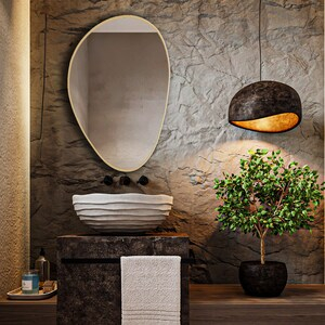 Modern Wood Framed Wall Mirror, Oval Shaped Wall Mounted Irregular ... for Oval Wood-Framed Wall Mirror, Black