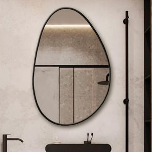 Modern Wood Framed Wall Mirror, Oval Shaped Wall Mounted Irregular ... throughout Choosing the Perfect Black Oval Wood Mirror for Your Home