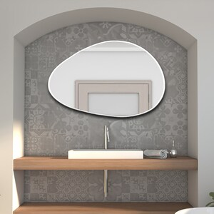 Modern Wood Framed Wall Mirror, Oval Shaped Wall Mounted Irregular ... throughout Oval Wood-Framed Wall Mirror, Black