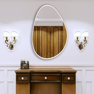 Modern Wood Framed Wall Mirror, Oval Shaped Wall Mounted Irregular ... throughout Oval Wood-Framed Wall Mirror, Black