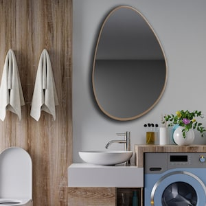 Modern Wood Framed Wall Mirror, Oval Shaped Wall Mounted Irregular ... with regard to Choosing the Perfect Black Oval Wood Mirror for Your Home