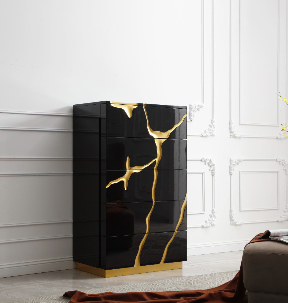 Modrest Aspen Black And Gold Chest - Contemporary - Dressers - By Vig ... regarding Modrest Manhattan- Contemporary Grey And Gold Chest