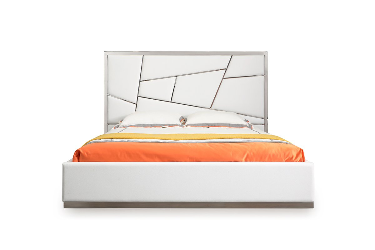 Modrest Chrysler Modern White Bonded Leather Bed | Atlas Furniture Imports inside Modrest Chrysler Modern White Dresser