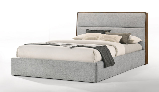 Modrest Dustin Modern Grey Fabric And Walnut Bedroom Set, Queen ... inside Modrest Dustin Modern Walnut Dresser