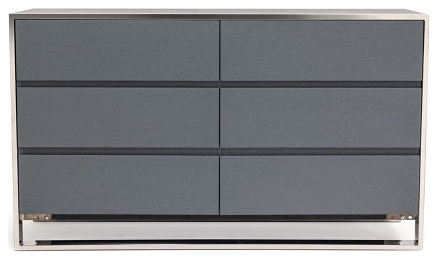 Modrest Jolene 6-Drawer Self Closing Modern Stainless Steel Dresser In ... intended for Modrest Jolene Modern Grey Dresser