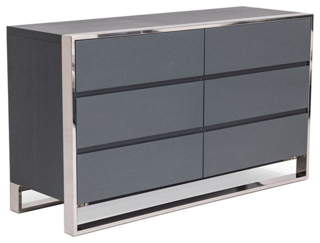 Modrest Jolene 6-Drawer Self Closing Modern Stainless Steel Dresser In ... pertaining to Modrest Jolene Modern Grey Dresser