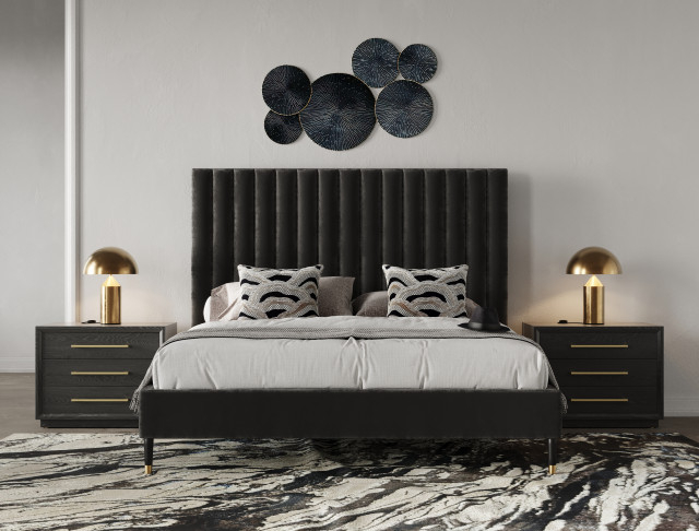 Modrest Manhattan- Contemporary Grey And Gold Nightstand - Transitional ... regarding Exploring Durability and Design The Modrest Manhattan Grey and Gold Chest