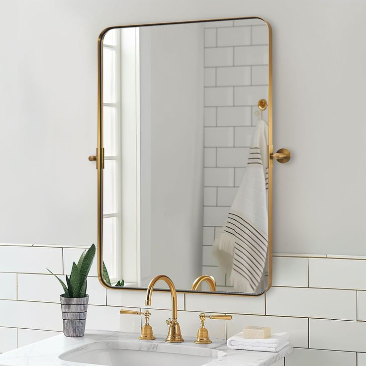 Moon Mirror 24" X 36" Brushed Gold Metal Framed Pivot Rectangle ... within Elevate Your Space The Timeless Appeal of Gold Arch Mirrors