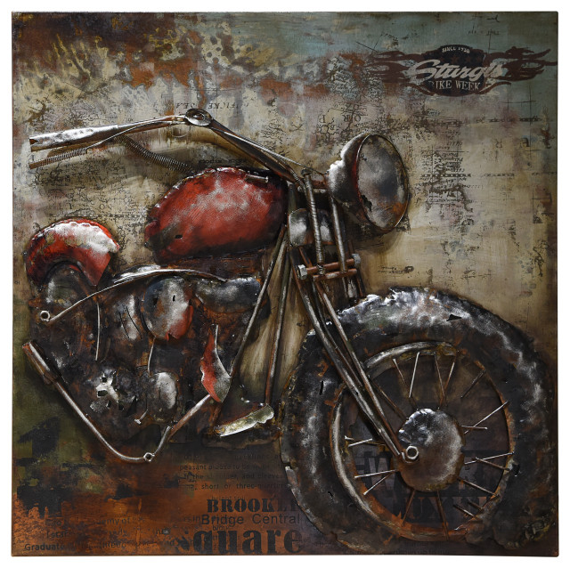 Motorcycle Metal Wall Art Primo Mixed Media Hand Painted 3D Wall Sculpture - Industrial - Mixed ... with regard to "Rustic Flow 1" Primo Mixed Media Hand Painted 3D Wall Sculpture Metal Wall Art