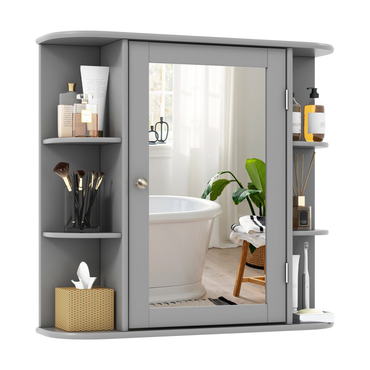 Multipurpose Mount Wall Surface Bathroom Storage Cabinet With Mirror-Gray - Costway with Transforming Small Bathrooms The Costway Cabinet Mirror Solution