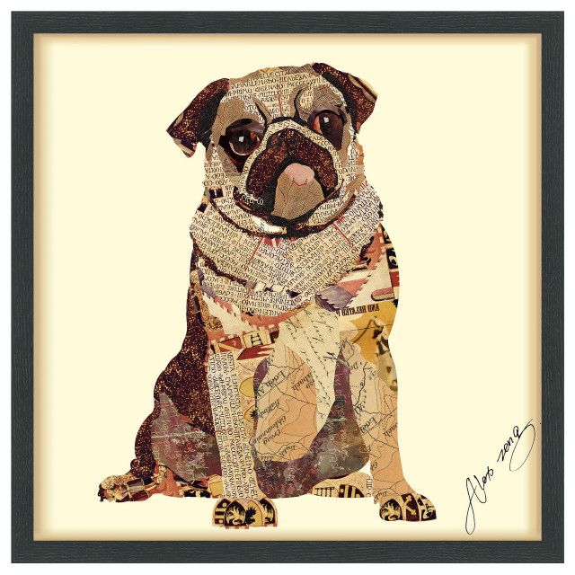 My Puggy Dimensional Handmade Collage Wall Art Framed Under Glass ... inside English Bulldog Pup Dimensional Handmade Collage Wall Art Framed Under Glass