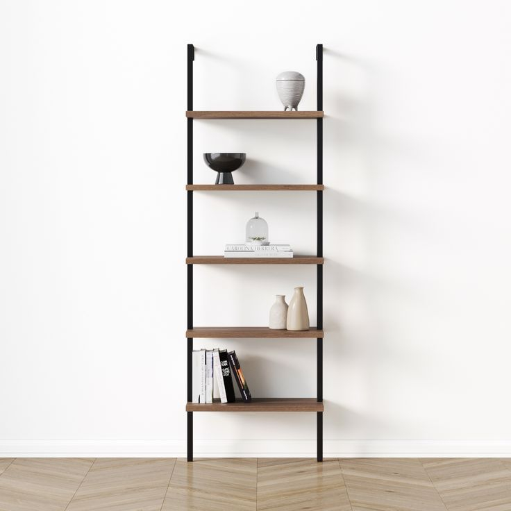 Nathan James Theo 5-Shelf Oak Wood Modern Bookcase, Open Wall Mount ... pertaining to 5-Shelf Black Modern Bookcase, Open Wall Mount Ladder Bookshelf