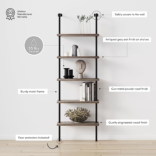 Nathan James Theo 5-Shelf Wood Modern Bookcase, Open Wall Mount Ladder ... inside How an Open Wall Mount Bookshelf Transforms Your Decor