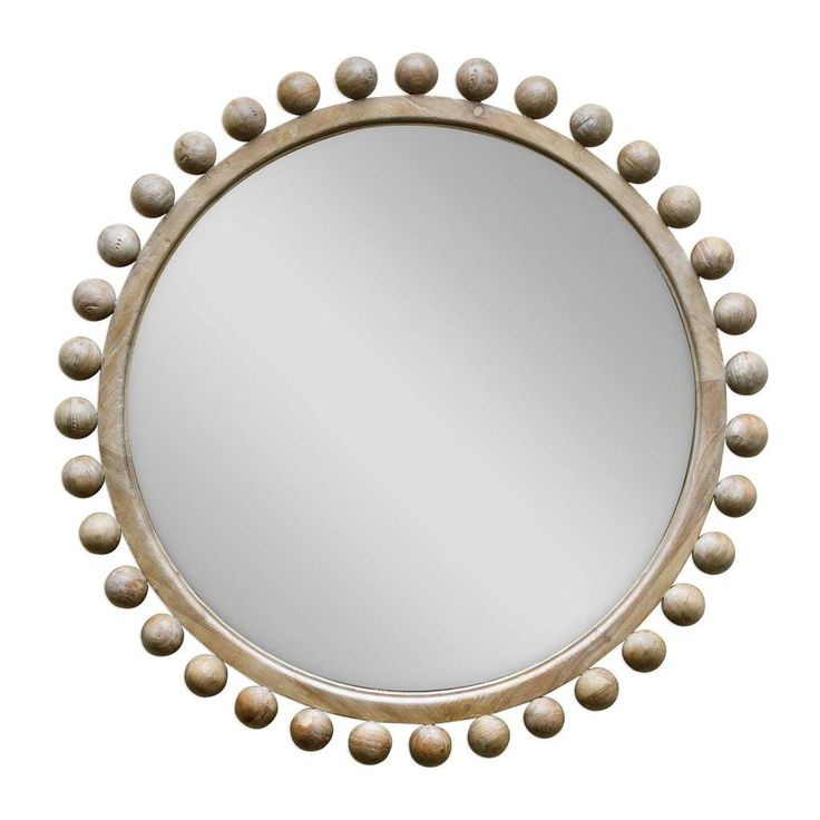 Natural Wood Round Sphere Mirror | Round Wood Mirror, Home Decor ... with Bringing Warmth and Texture with a Brown 24" Sphere Iron Mirror