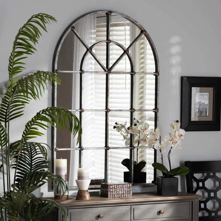 Newman Vintage Farmhouse Antique Silver Finished Arched Window Accent ... for Adding Light and Character Using the Baxton Studio Window Mirror