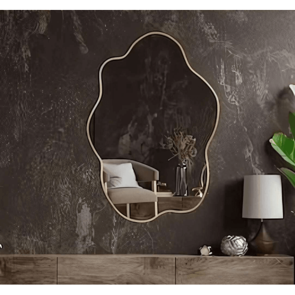 Organic Shaped Wall Mirror – Anodized Aluminum Frame in Mirror With Organic Shape And Knob Frame Matte Black Finish