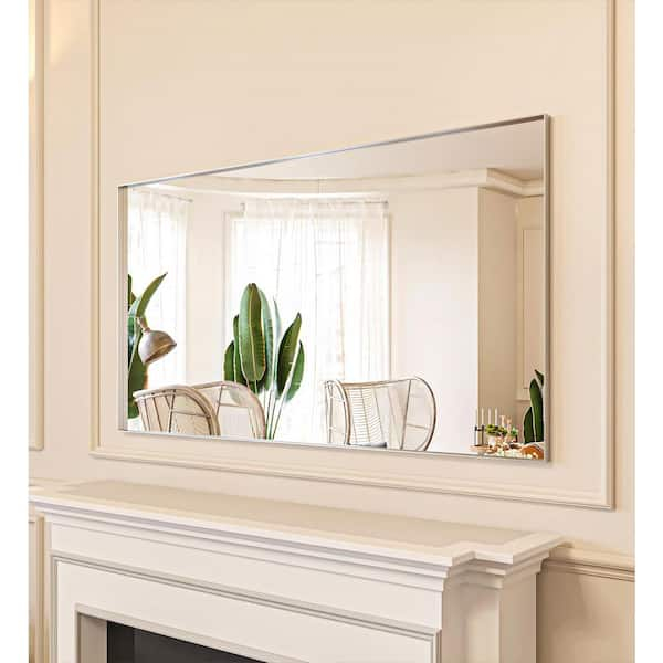 Organnice 55 In. W X 30 In. H Silver Aluminum Rectangle Framed Tempered ... pertaining to 38" Rectangle Wall Mounted Accent Mirror
