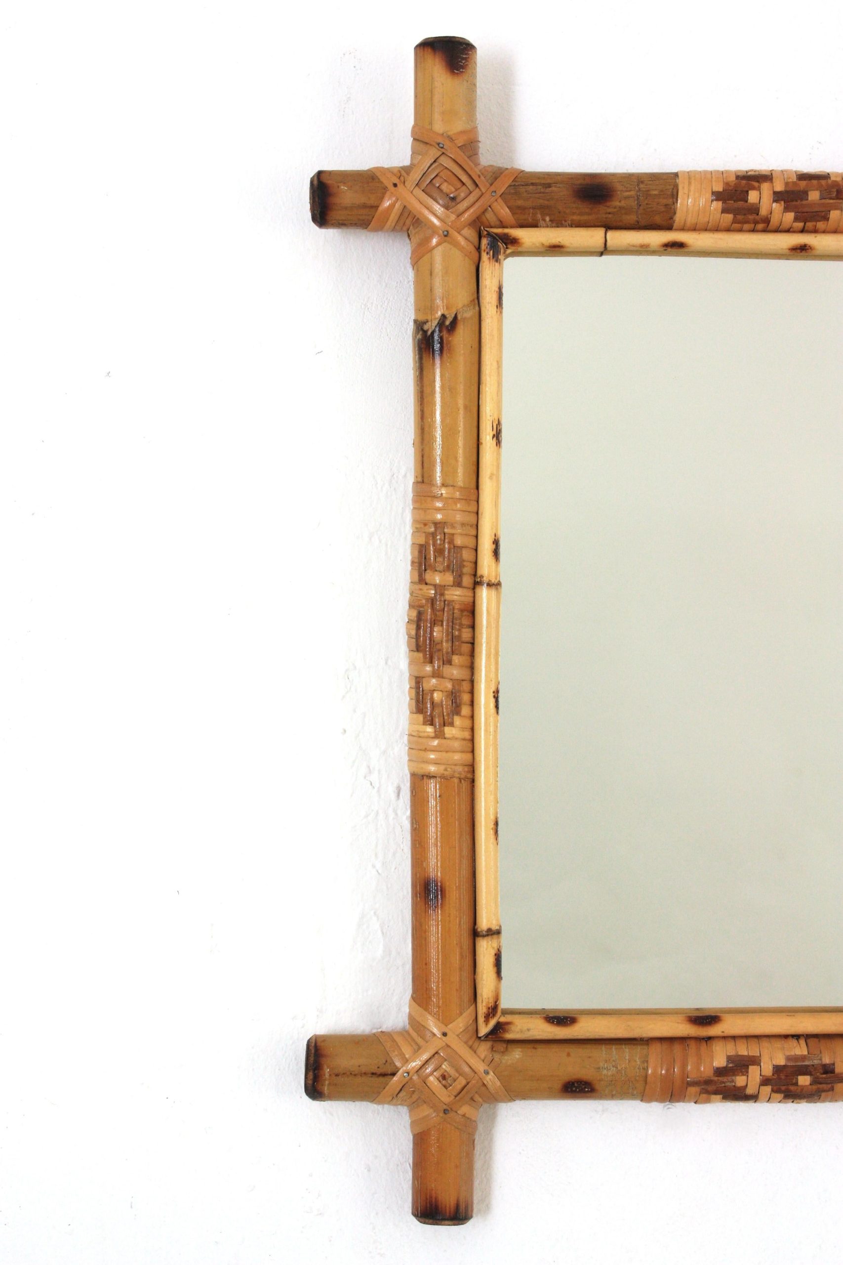 Pair Of Rattan Bamboo Rectangular Mirrors For Sale At 1Stdibs for Bamboo Rectangular Wall Mirror, Natural, Natural