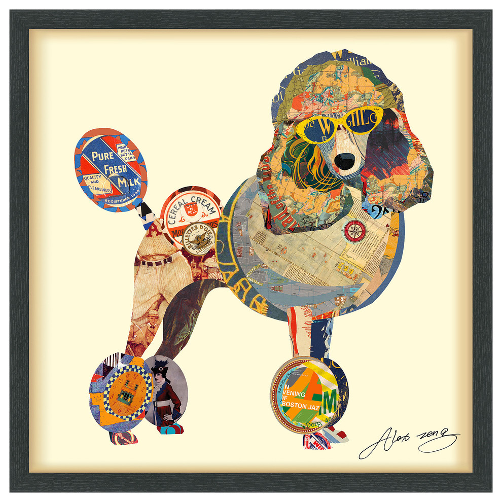 Poodle Handmade Collage Framed Graphic Wall Art Under Glass Signed By ... inside A Closer Look at the Craftsmanship of Handmade Crane Wall Art by Alex Zeng