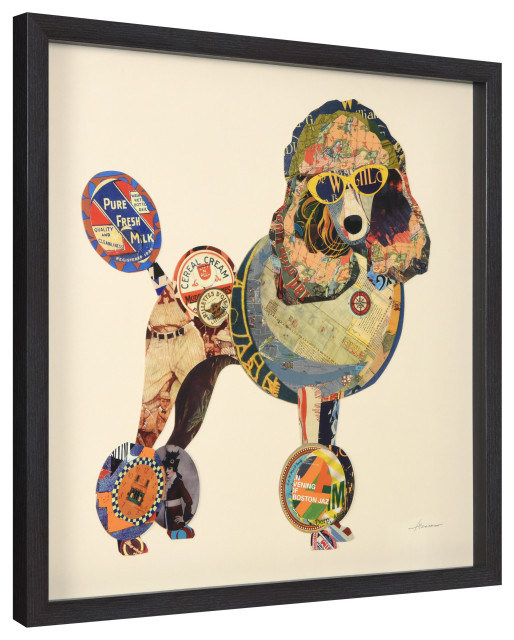 Poodle Handmade Collage Framed Graphic Wall Art Under Glass Signed By ... inside "Crane" Collage Framed Graphic Wall Art Under Glass Handmade Signed By Alex Zeng