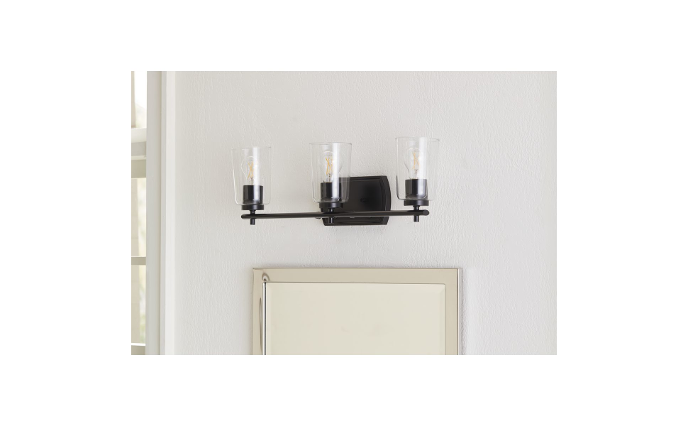 Progress Lighting Adley Collection 23 In. 3-Light Matte Black Clear ... within Mastering Bathroom Ambiance The Adley 1-Light Bath Matte Black
