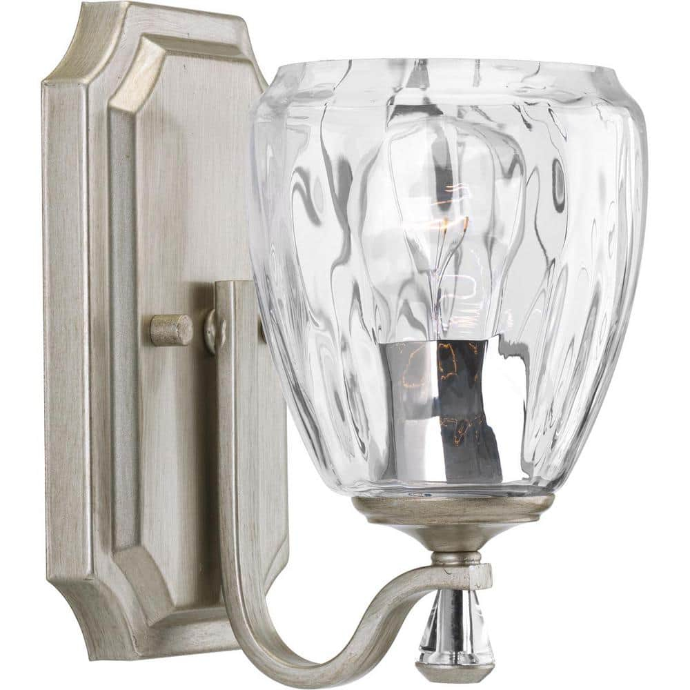 Progress Lighting Anjoux Collection 1-Light Silver Ridge Clear Water Glass Luxe Bath Vanity ... pertaining to Anjoux 1-Light Bath Illuminating Your Bathroom with Style and Purpose